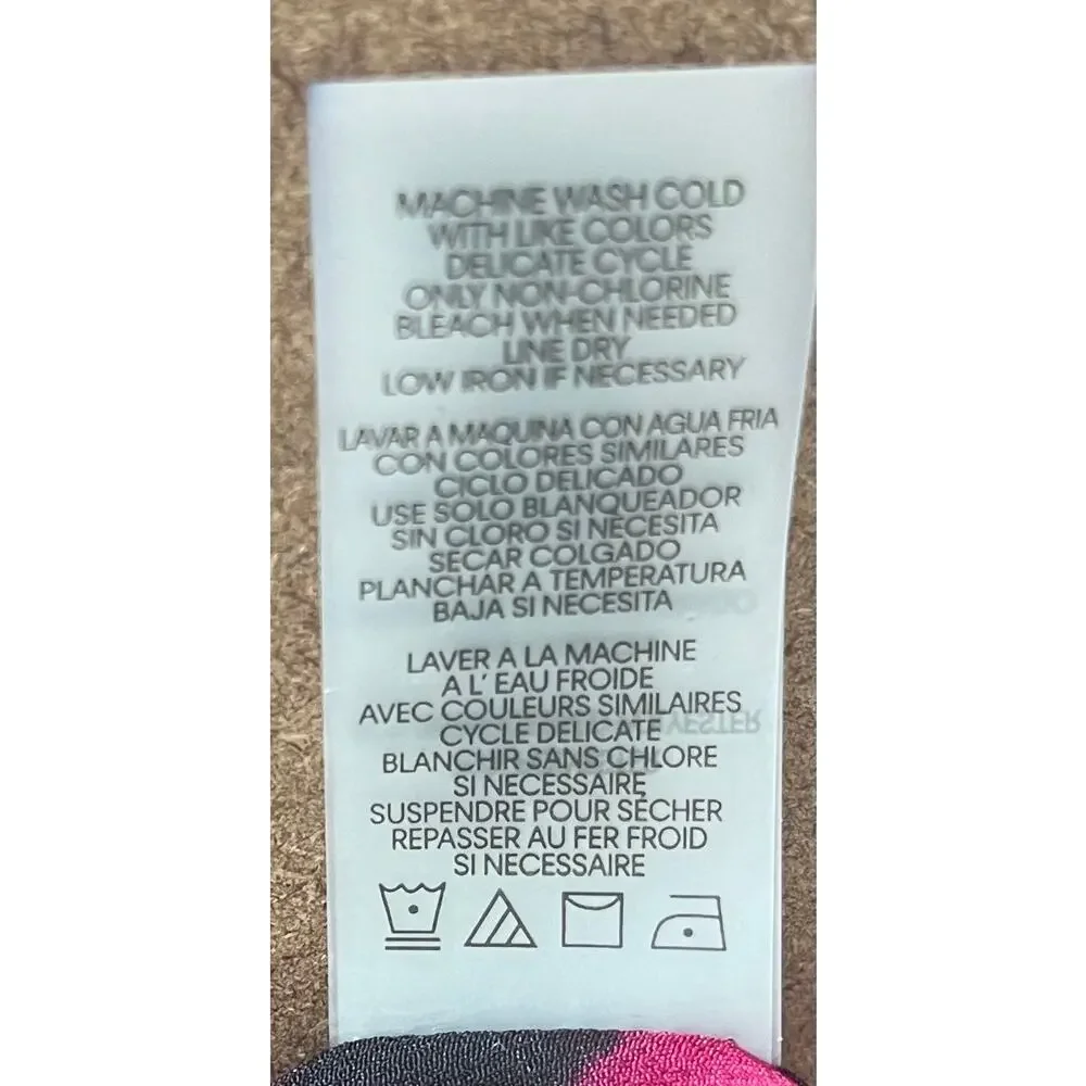 CALVIN KLEIN LONG SLV BUTTON UP V-NECK BLOUSE, WOMENS, XL-HOT PINK & BLACK ABSTR - Picture 12 of 12